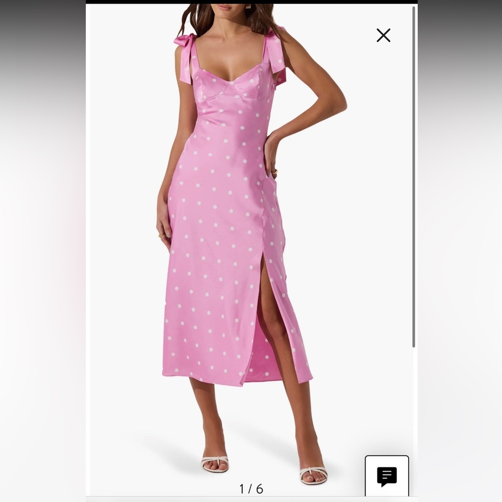 ASTR Pink Polka Dot Midi Dress